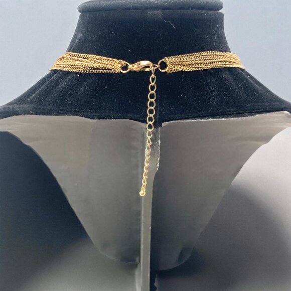 Gold-Tone & Orca Agate Multi-Strand Necklace With Hammered Oval Links - Picture 3 of 5